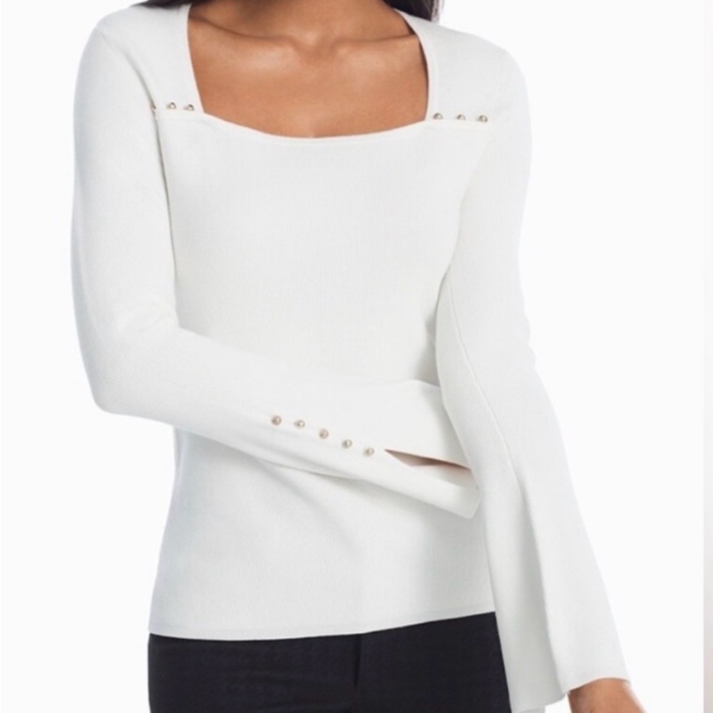 White House Black Market Chic White Sweater with Button Details